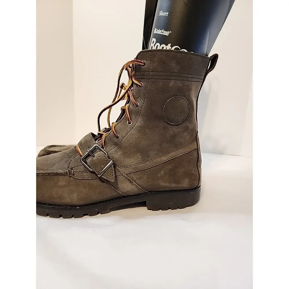 Polo Ralph Lauren Ranger Buckle Boots Mens Grey/Olive Nubuck Leather Sz 13